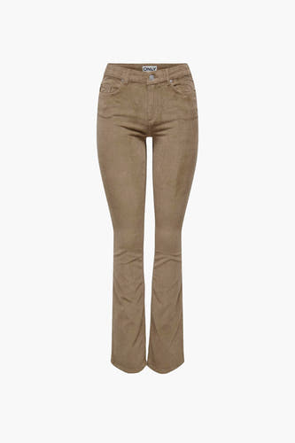 Pantalon corduroy beige ONLY, avec une jambe légèrement évasée et des poches à l'avant.