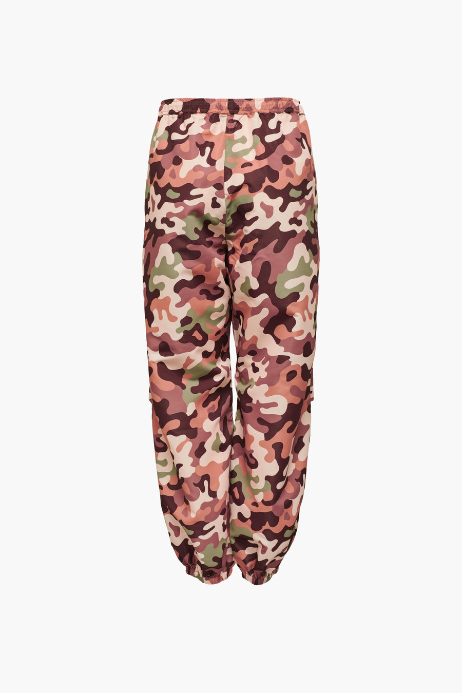 Pantalon camouflage de NEON & NYLON, avec une ceinture élastique et des chevilles ajustées, dans un motif camouflage en tons terre.