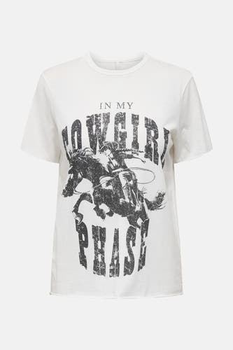 T-shirt écru à manches courtes de ONLY, avec une impression graphique de cow-boy et le texte "In my cowgirl phase".