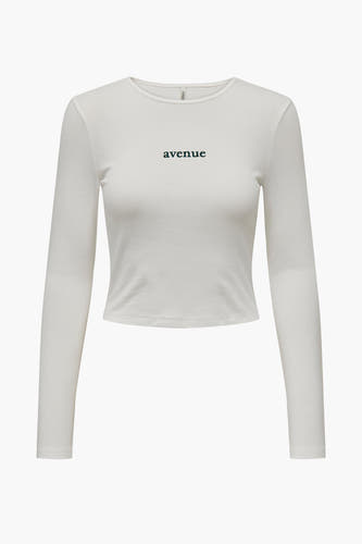 T-shirt blanc à manches longues de ONLY, avec une impression 'avenue' en vert.