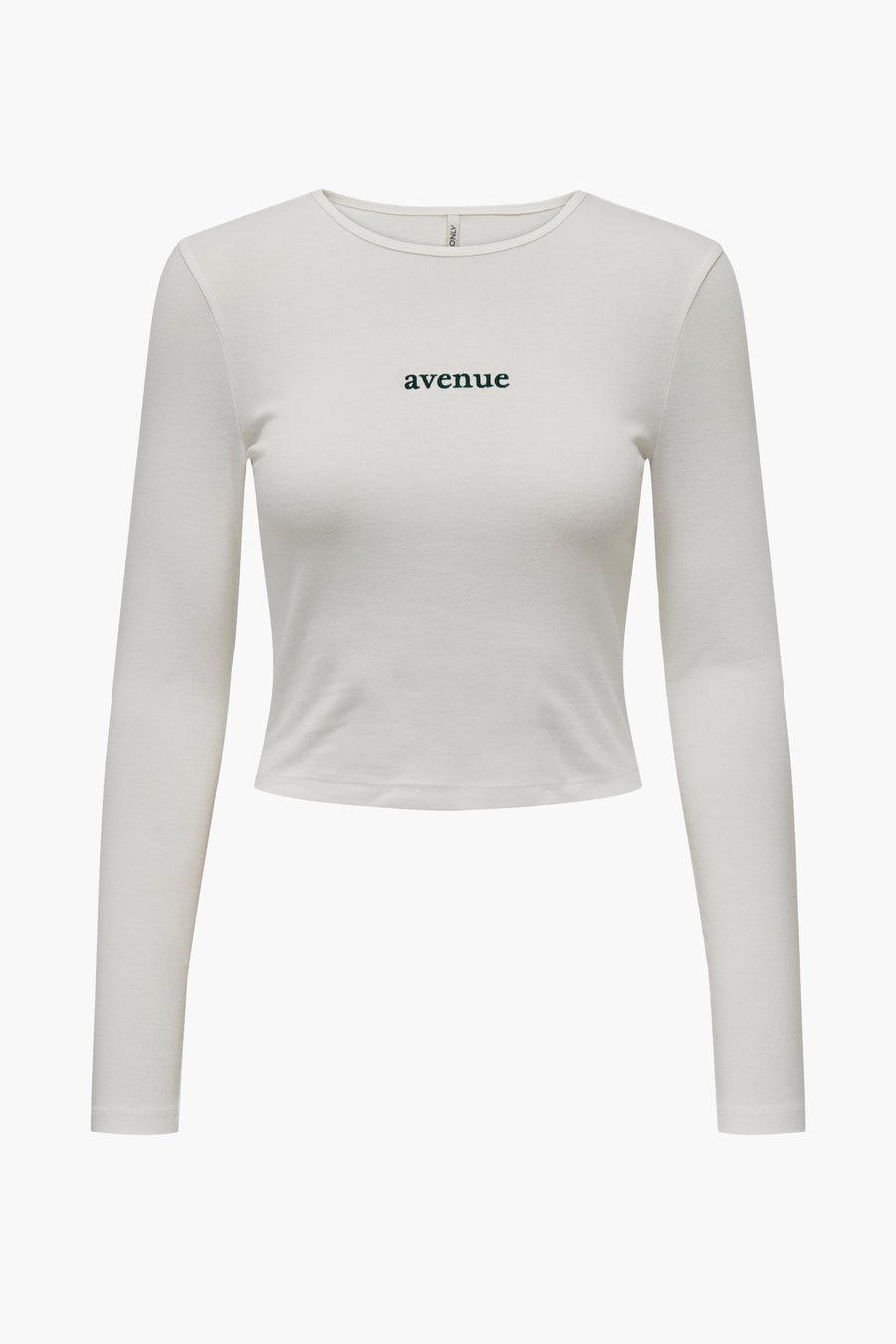 T-shirt blanc à manches longues de ONLY, avec une impression 'avenue' en vert.