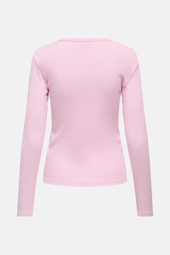 T-shirt rose à manches longues de JDY, avec un tissu côtelé, vu de derrière.