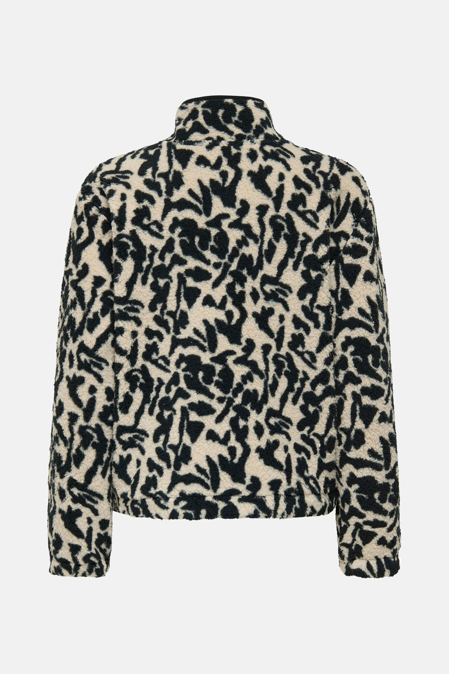 Zwart-beige teddy jas met panterprint.