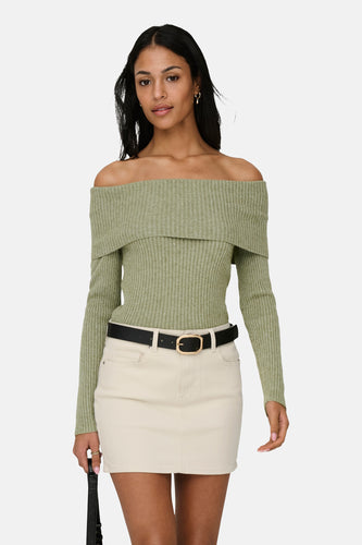 Groene offshoulder trui van ONLY, met lange mouwen en een aansluitende pasvorm.