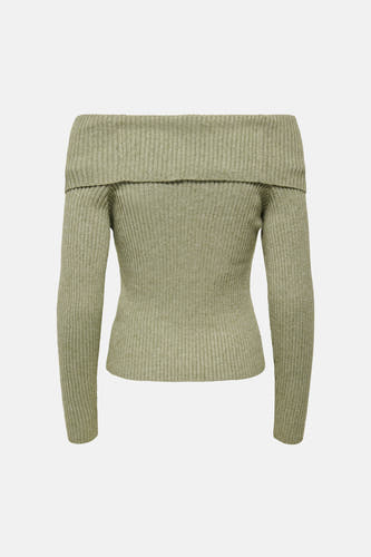 Pull vert épaules dénudées vert de ONLY, à manches longues et avec un large col côtelé.