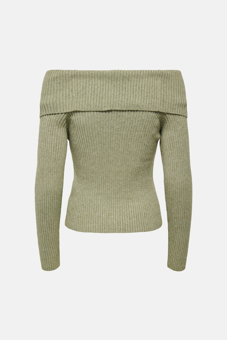 Groene offshoulder trui van ONLY, met lange mouwen en een brede ribgebreide kraag.
