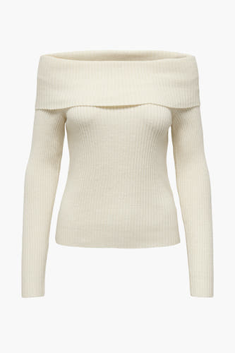 T-shirt à épaules dégagées blanc ONLY, avec longues manches et texture côtelée.