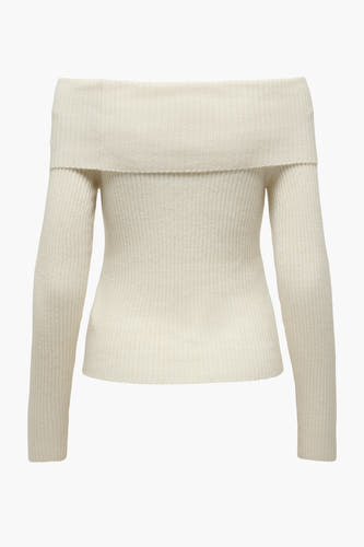 T-shirt à épaules dégagées blanc ONLY, avec des manches longues et une texture rayée.