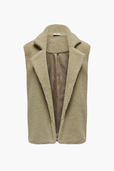 Doudoune sans manches beige de JDY, avec col montant et intérieur brillant, vue de face