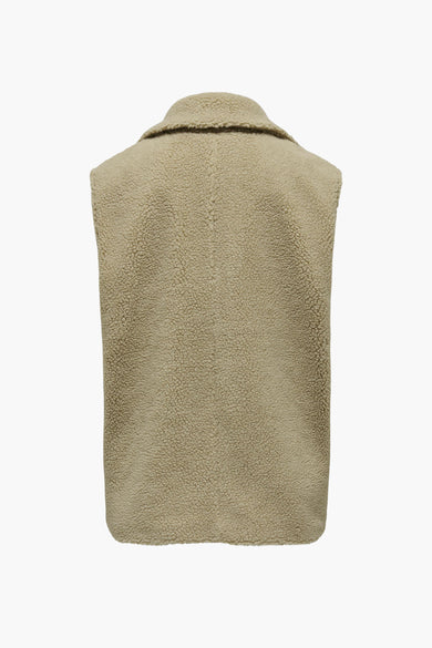 Doudoune sans manches beige en tissu doux en fausse fourrure, de JDY, dos avec fermeture éclair et col montant