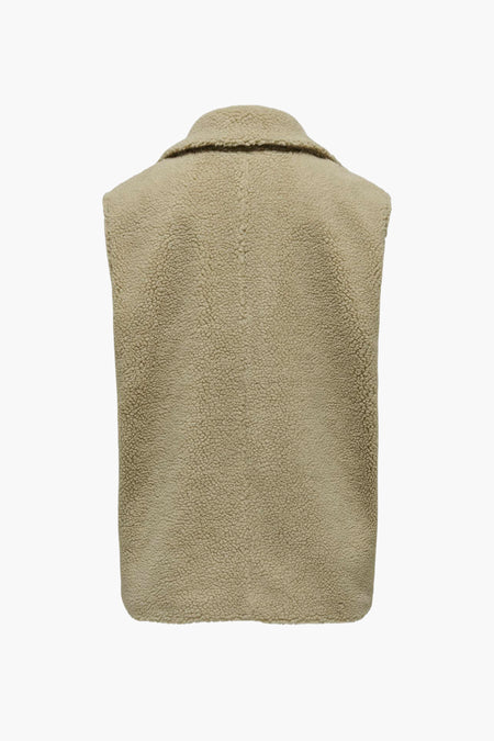 Doudoune beige en tissu doux en fausse fourrure, de JDY, dos avec col rond et surface texturée, photo en studio