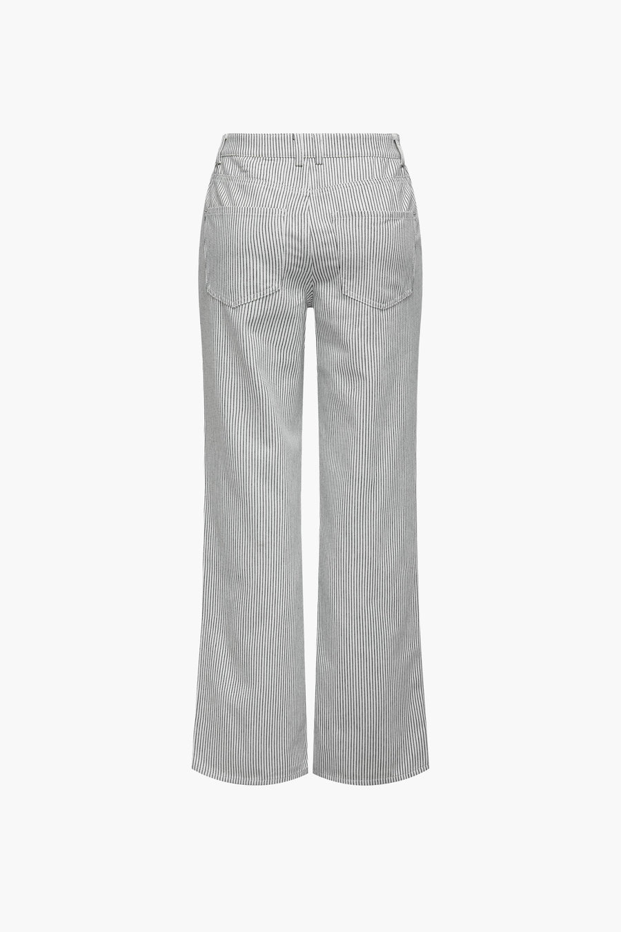 Wit gestreepte broek van ONLY, achteraanzicht.