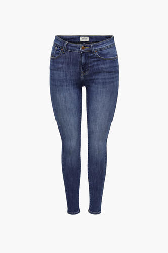 Jean skinny bleu foncé de ONLY avec fermeture à boutons et poches, présenté de face.