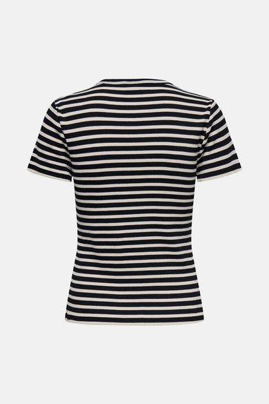 T-shirt noir à manches courtes de JDY, motif rayé avec des accents beige.