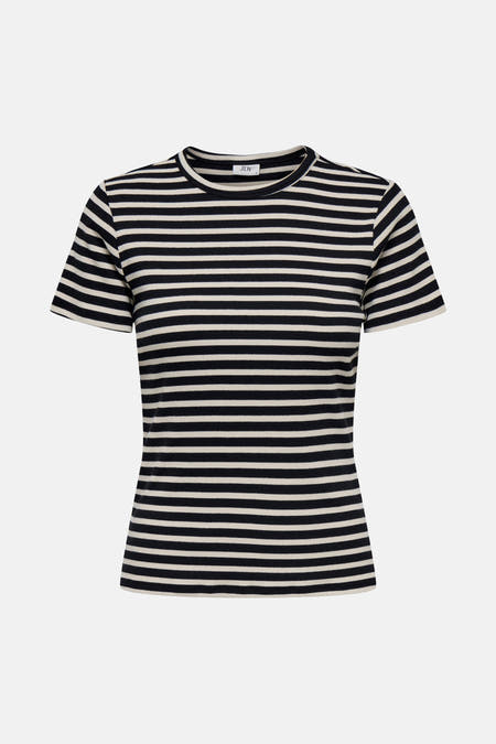 T-shirt rayé noir avec manches courtes de JDY, avec un fin motif côtelé.