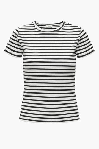 Wit gestreept T-shirt met korte mouwen van JDY, met een ronde halslijn.