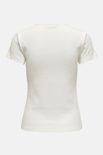 T-shirt blanc à manches courtes de JDY, tissu lisse avec une subtile texture, encolure arrondie.