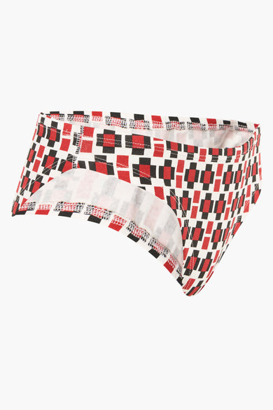 Slip multicolore à motif géométrique de ONLY®, base blanche avec blocs rouges et noirs, taille élastique