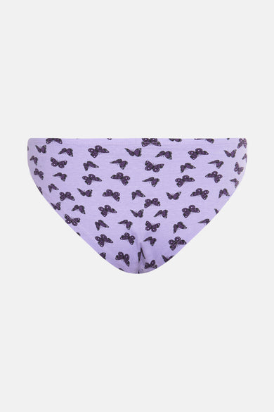 Culotte violette à papillons de ONLY®, photographiée à plat et de face.