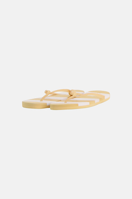 Tongs jaunes ONLY® avec des rayures blanches et des brides jaune clair, vues de côté.