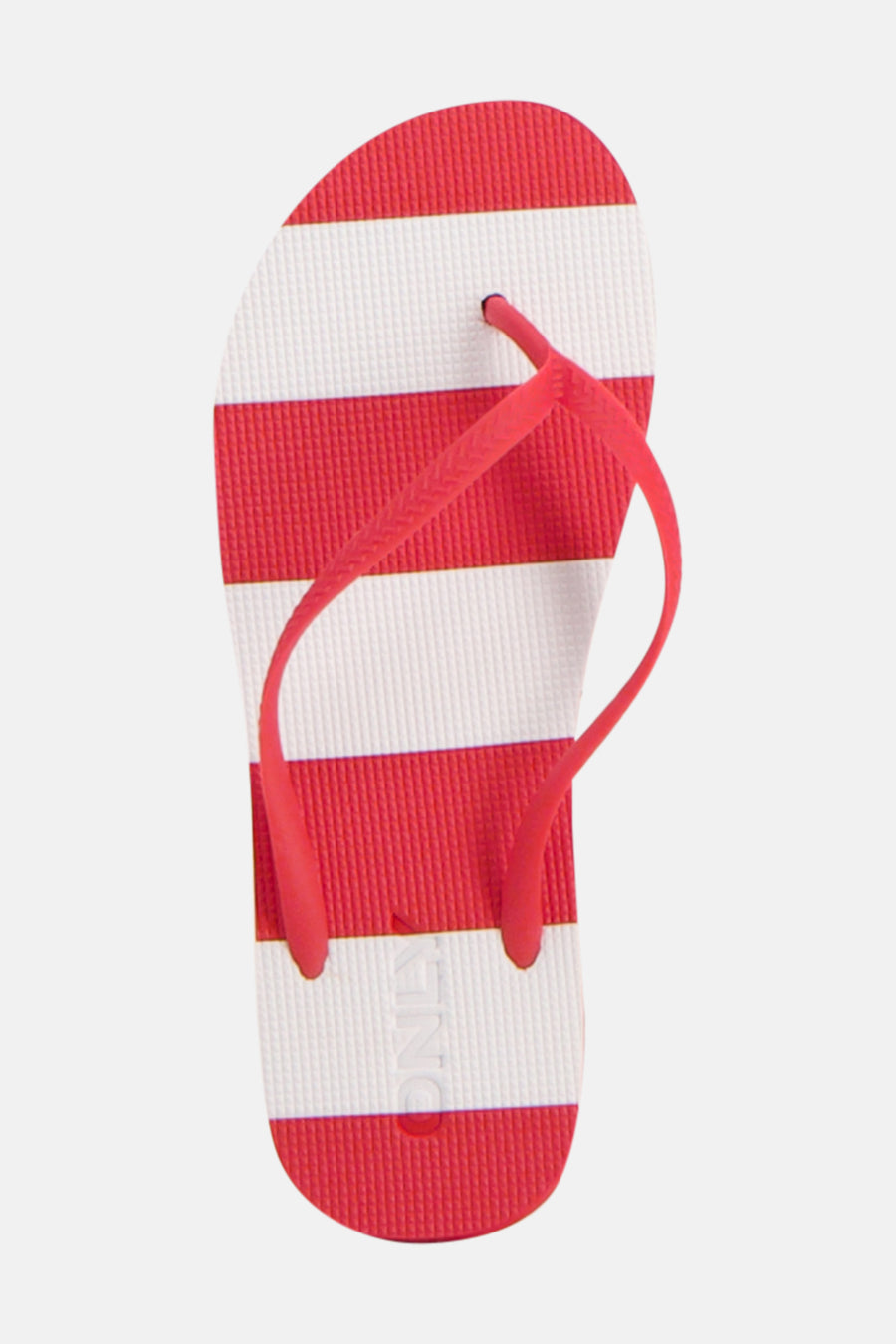 Tongs en claquettes rayées rouge et blanc d'ONLY® avec brides rouges et semelle côtelée.