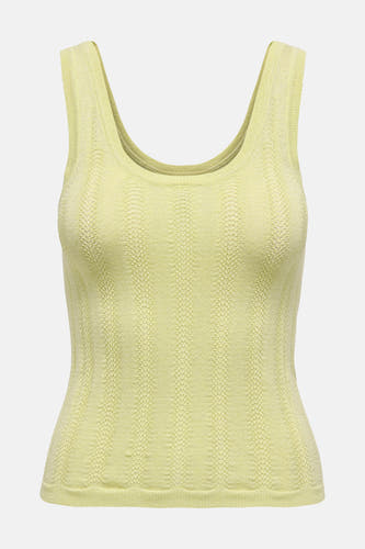 Tête de JDY en jaune avec un motif zigzag tricoté délicatement et une ligne d'épaule ronde.