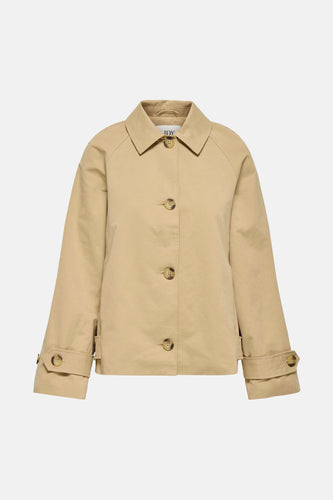 Beige jas met knopen.