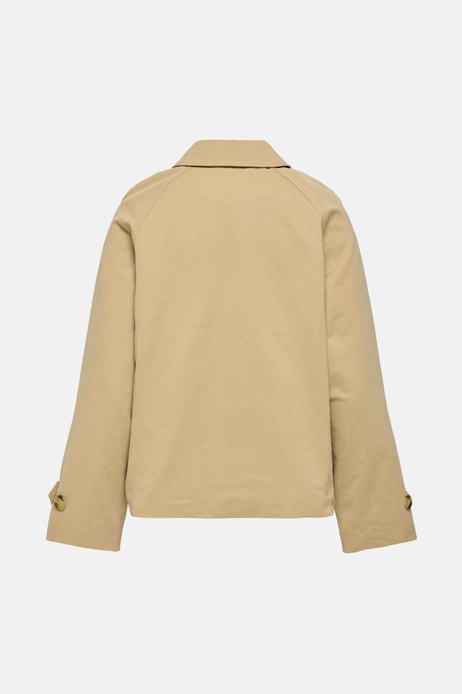 Beige jas van achteren.