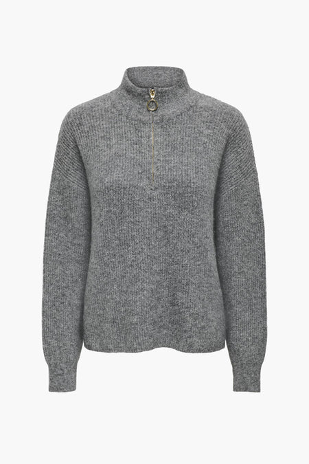 Sweat gris ONLY avec une fermeture éclair courte et un détail de anneau au col.