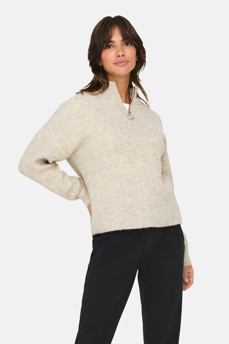 ONLTOKYO SOLID L/S ZIP PULLOVER KNT NOOS