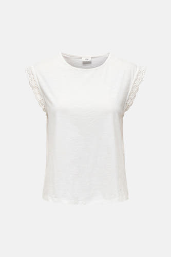 T-shirt blanc à manches courtes et bordures en dentelle de JDY.
