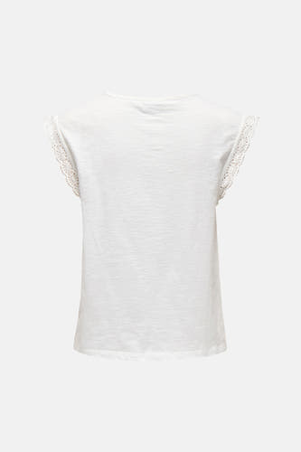 T-shirt blanc JDY avec texture slub et manches courtes avec finition en dentelle au dos.