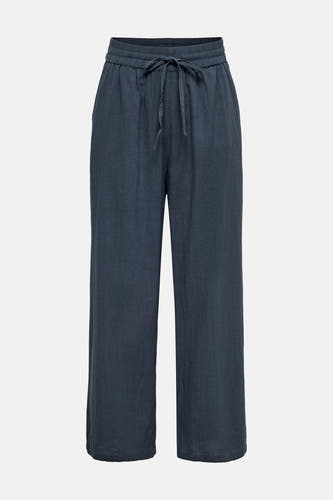 Pantalon bleu d'ONLY, avec un cordon de serrage à la taille et des jambes larges.
