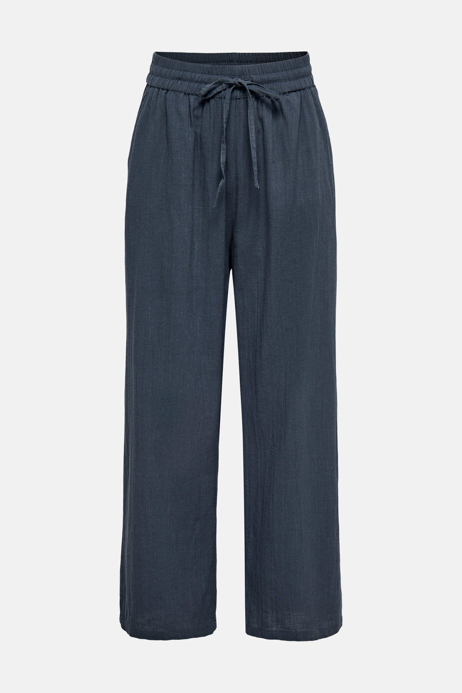 Pantalon bleu d'ONLY, avec un cordon de serrage à la taille et des jambes larges.