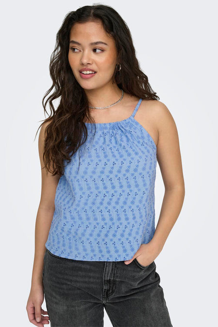 ONLTHYRA LIFE HALTERNECK EMB TOP WVN