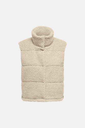Doudoune sans manches beige clair brossée de ONLY® avec col montant et panneaux cousus, vue de face