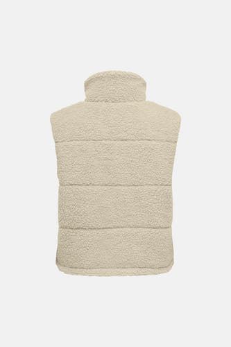 Doudoune sans manches gris clair en peau de mouton, de la marque ONLY®, avec col montant et panneaux rembourrés, vue de dos