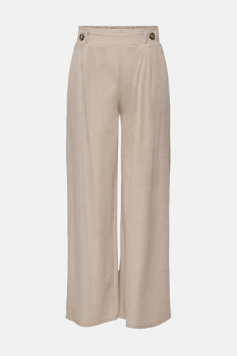 Pantalon beige de JDY à jambes larges, taille élastique et boutons décoratifs.