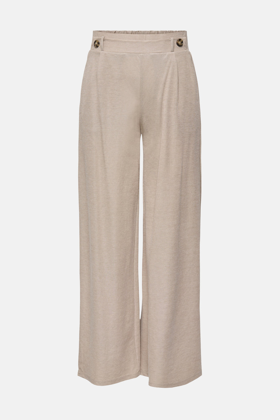 Pantalon beige de JDY à jambes larges, taille élastique et boutons décoratifs.