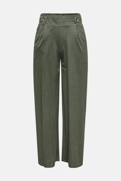 Pantalon JDY avec des jambes larges, une ceinture élastique et des boutons décoratifs.