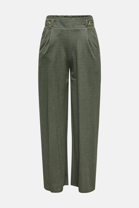 Pantalon JDY avec des jambes larges, une ceinture élastique et des boutons décoratifs.