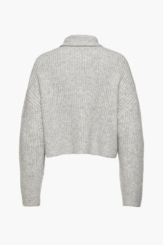 Sweat-shirt gris à col montant de ONLY, tricoté côtelé et courte longueur, dos.