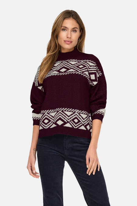 Veste de Bordeaux avec col montant ONLY, avec un motif graphique et des manches longues.