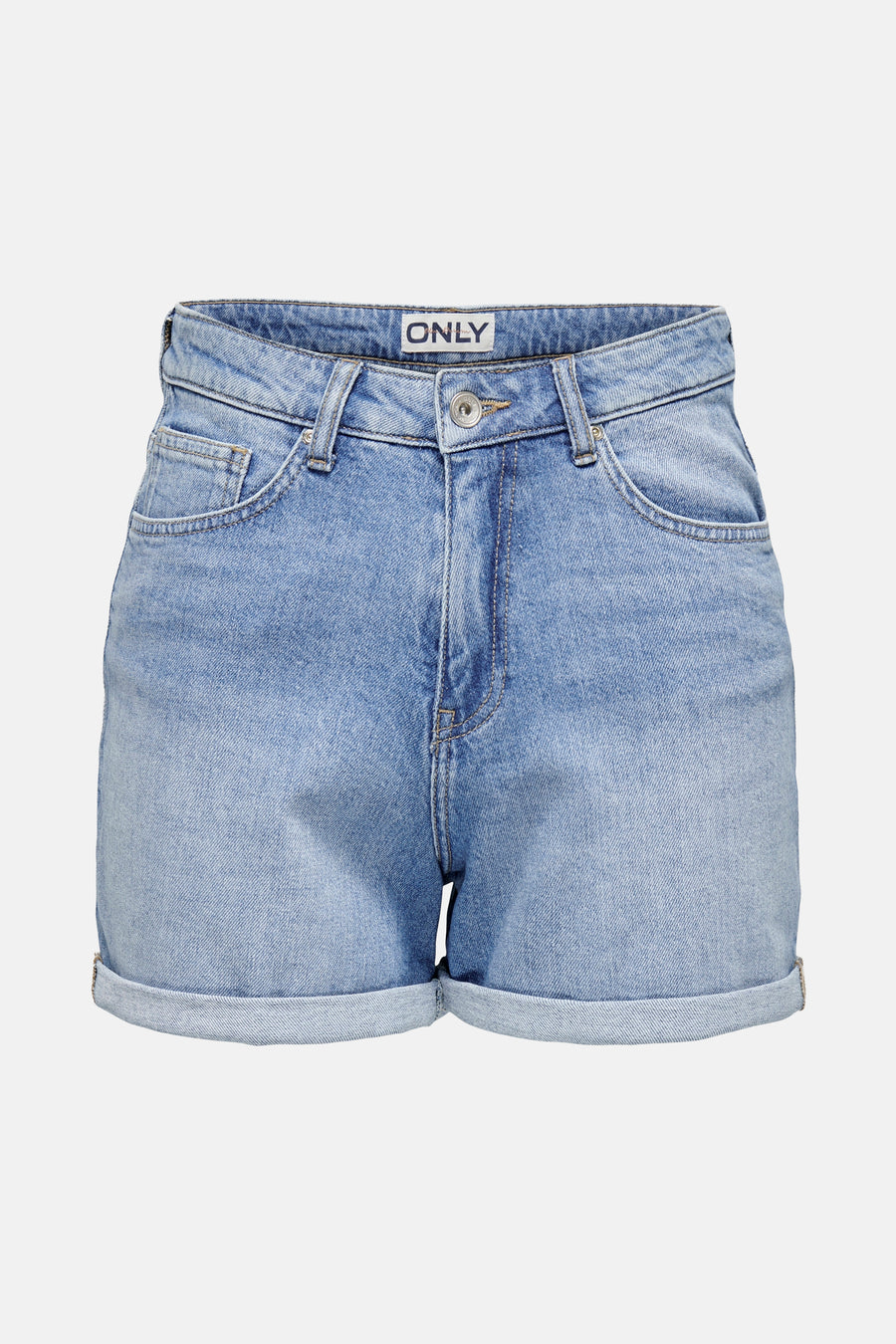 Short en denim bleu clair de ONLY, avec détail de ceinture et poches.