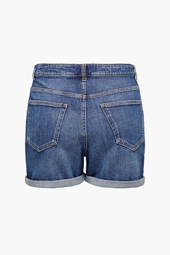 Short en cim ONLY® en bleu marine, avec des poches arrière et des revers.