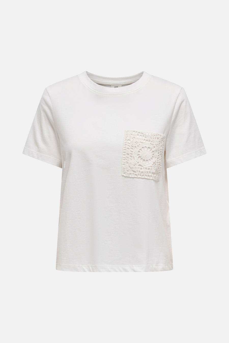 T-shirt blanc à manches courtes de JDY, avec détail de poche crochetée sur la poitrine.