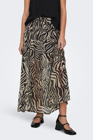 Long manteau brun d'ONLY, avec imprimé zébré et tissu transparent.