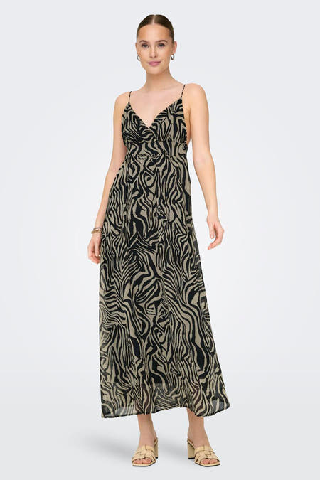 Robe sans manches brune de ONLY, avec un motif zébré frappant.