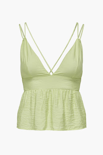 Blouse verte sans manches de ONLY, avec une fine texture plissée et des liens croisés.
