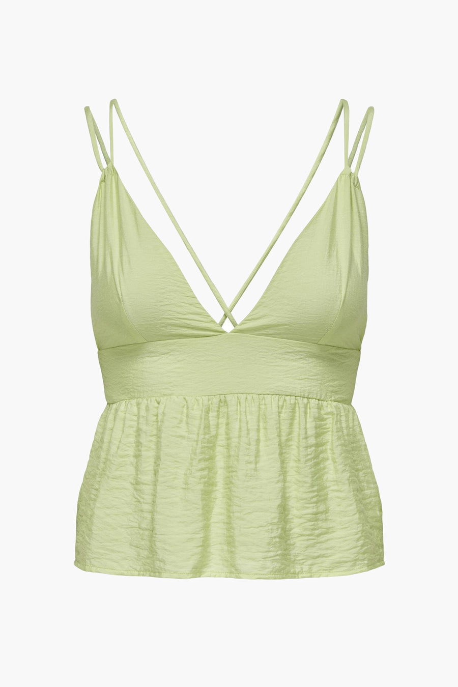 Blouse verte sans manches de ONLY, avec une fine texture plissée et des liens croisés.